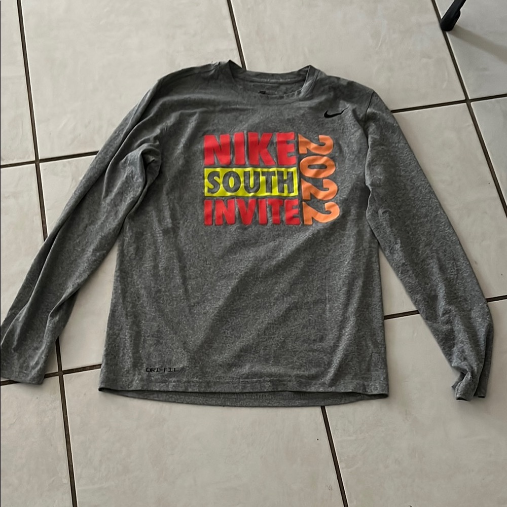 Nike Gray Long Sleeve Tee with Red, Yellow & Orange Chest Graphics